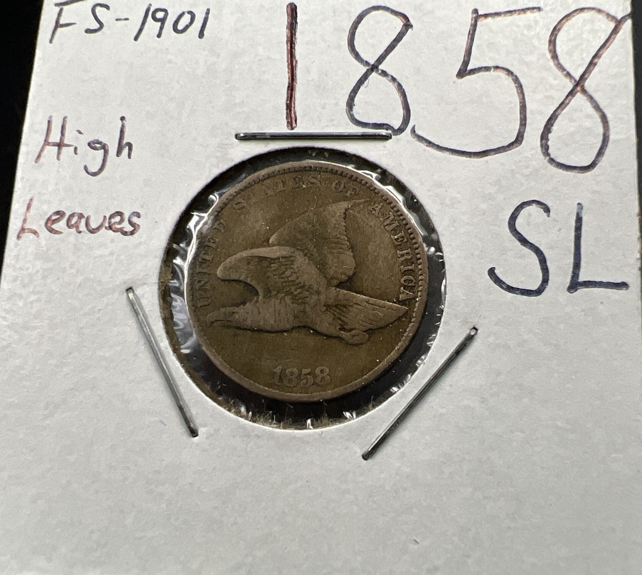 1858 1c SL Flying Eagle Cent Coin Low Leaves FS-901 Variety VF Very Fine Circ