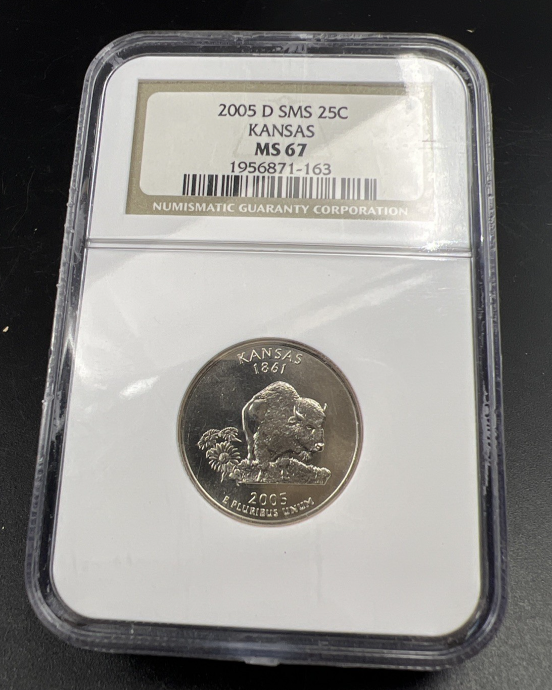 2005 D 25c Kansas State Statehood Quarter Coin NGC MS67 SMS #163