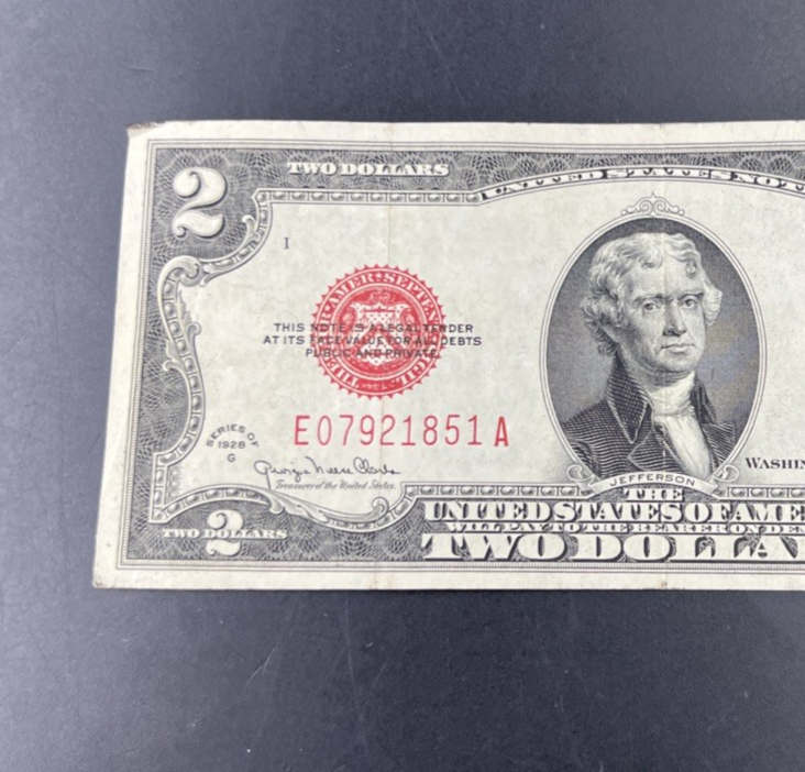 1928 G $2 USN Red Seal Legal Tender Note CH Fine / VF Cric #851