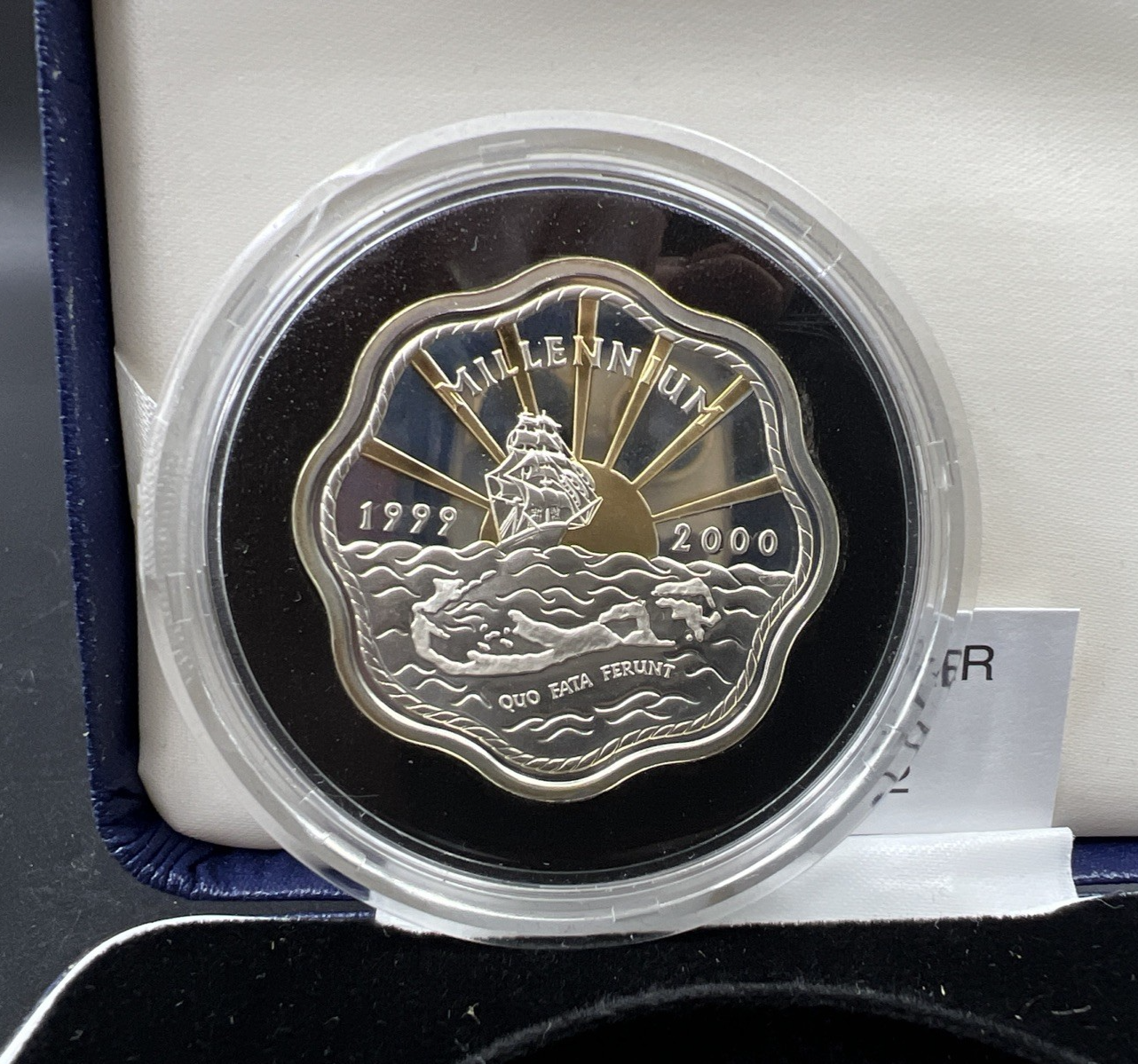 2000 Bermuda Sterling Silver Proof Millenium 2 Dollars Coin Sailing Ship BOX COA