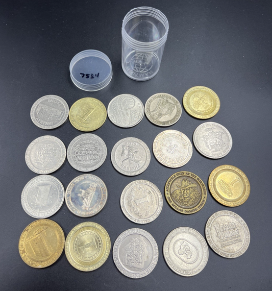 Lot of 20 $1 Casino Dollar Gaming Tokens Metal Circulated Conditions SKU#7534