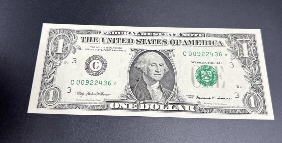 1999 * Star $1 One Dollar Bill FRN Federal Reserve Note CH UNC Neat Serial #36