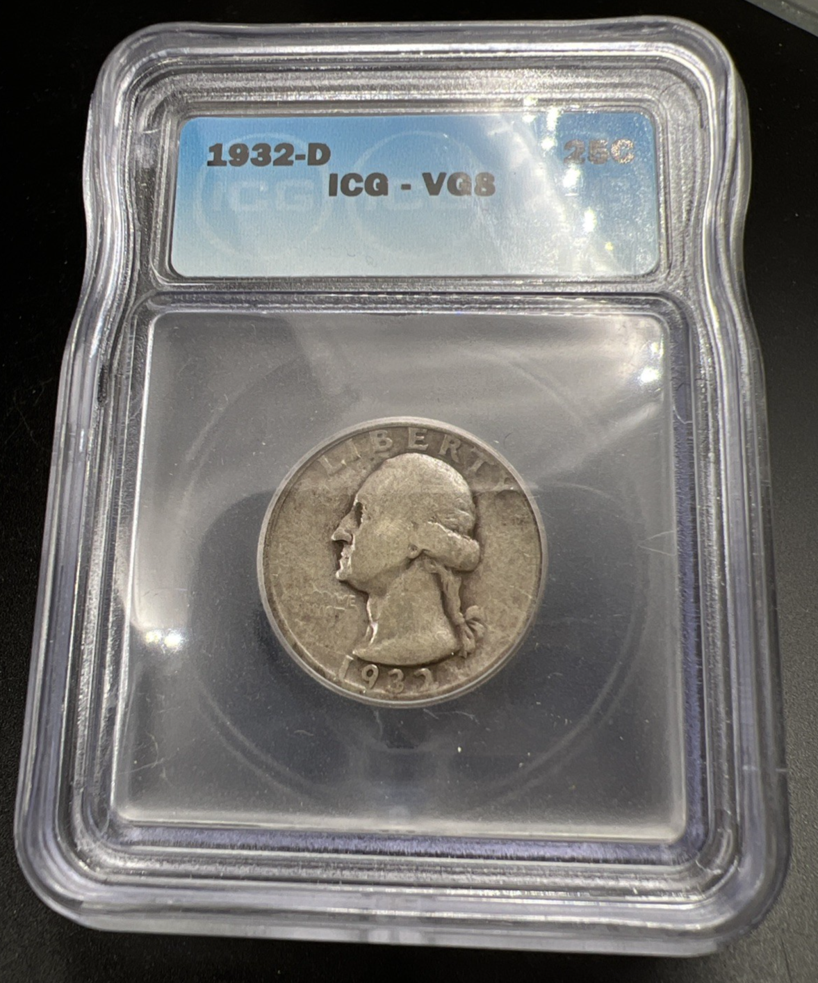 1932 D 25c Washington Silver Quarter Coin ICG VG8 Very Good Certified