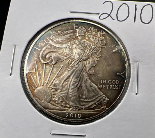 2010 1 Oz ASE American Silver Eagle Coin Neat Toning Toner