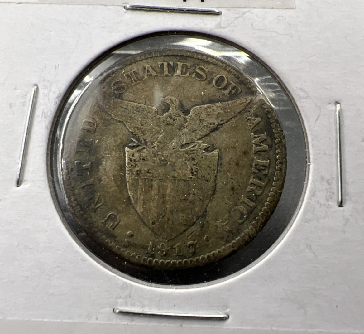 1917 S Philppines 50 Centavos Silver Coin Good / VG Very Good Circ