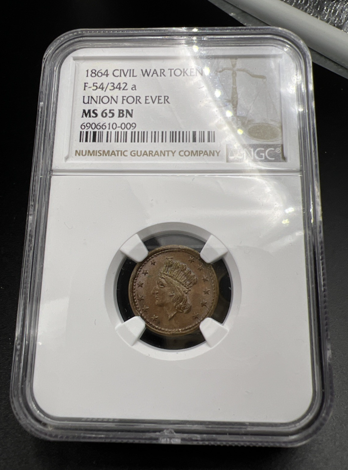 1864 Civil War Token F-54/342 a Union Forever NGC MS65 BN Gem UNC Certified