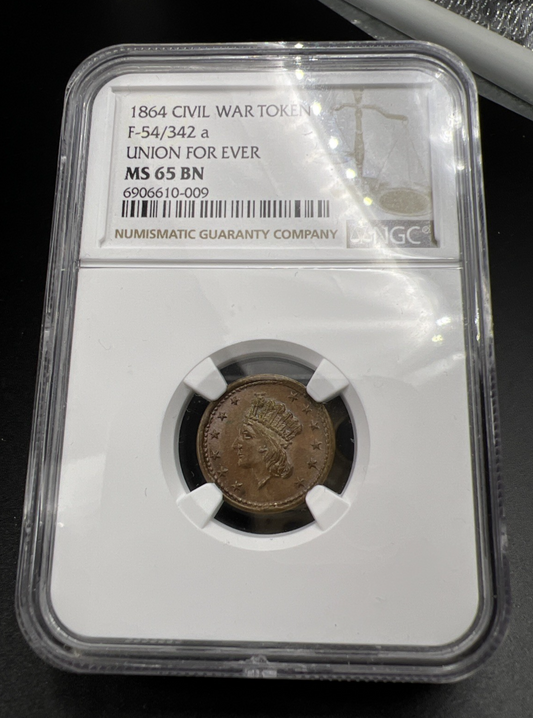 1864 Civil War Token F-54/342 a Union Forever NGC MS65 BN Gem UNC Certified