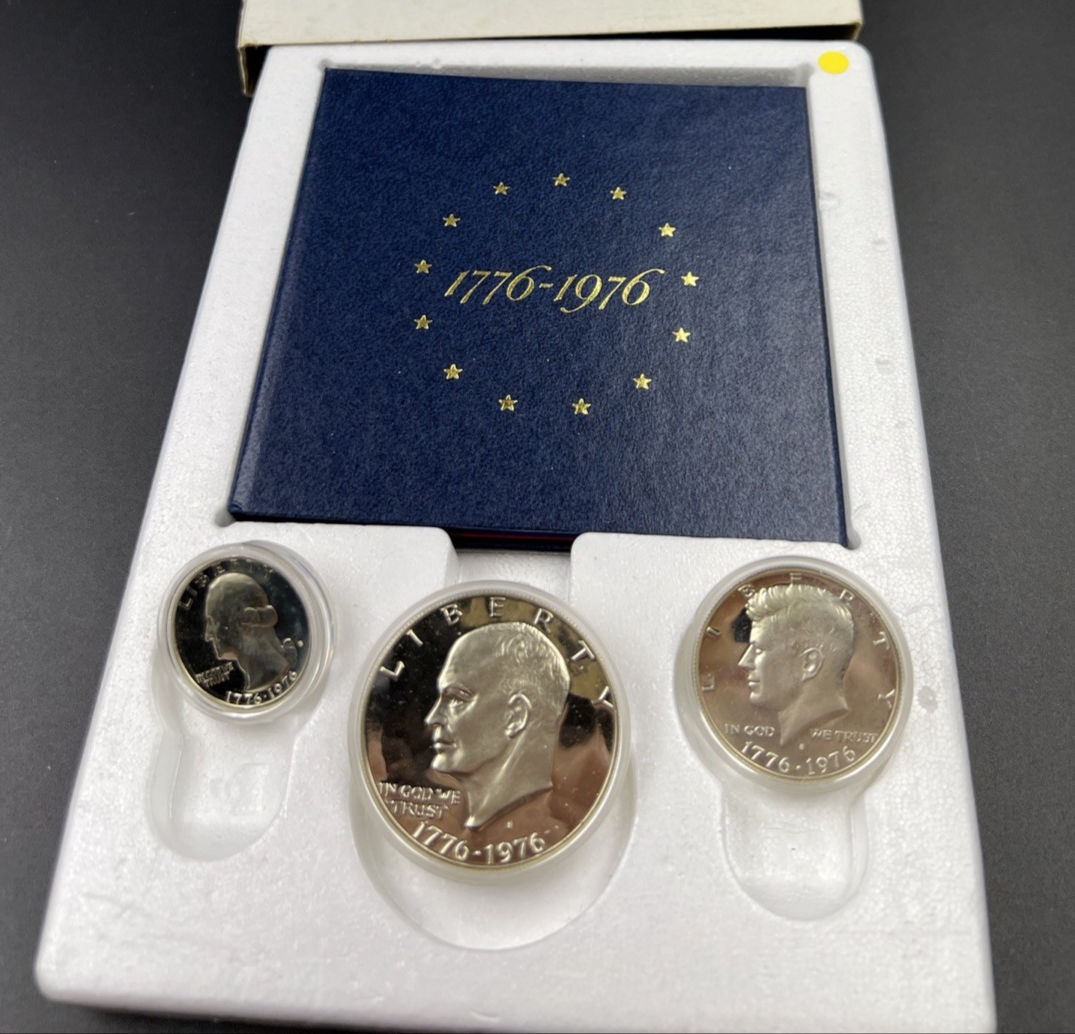 1776 - 1976 S US Mint Silver Proof Bicentennial 3 Coin Set BU 40% Silver SK#a