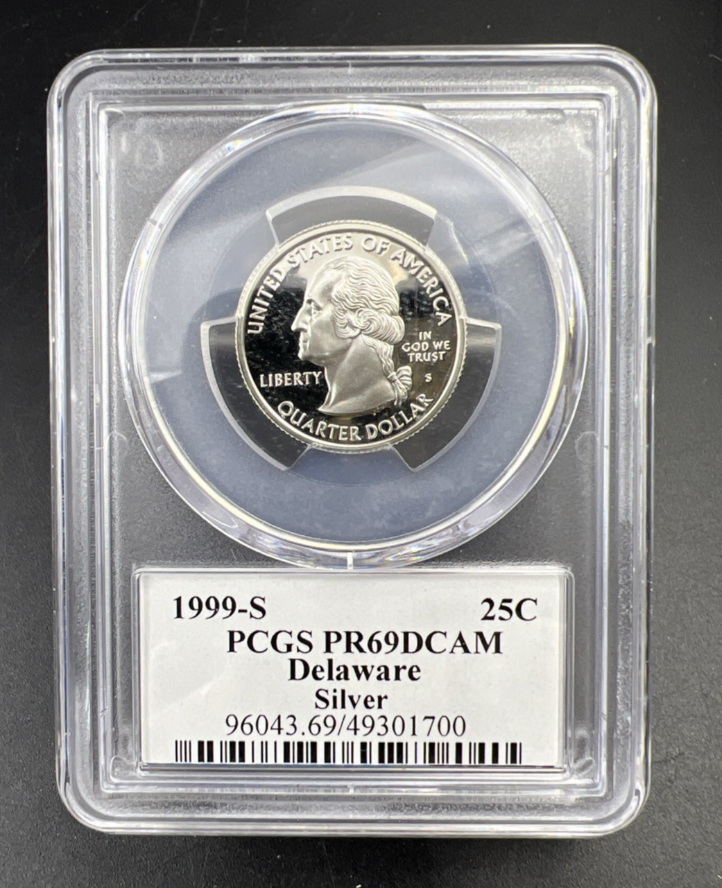 1999 S 25c Delaware State Statehood Silver Quarter Coin PR69 DCAM #700