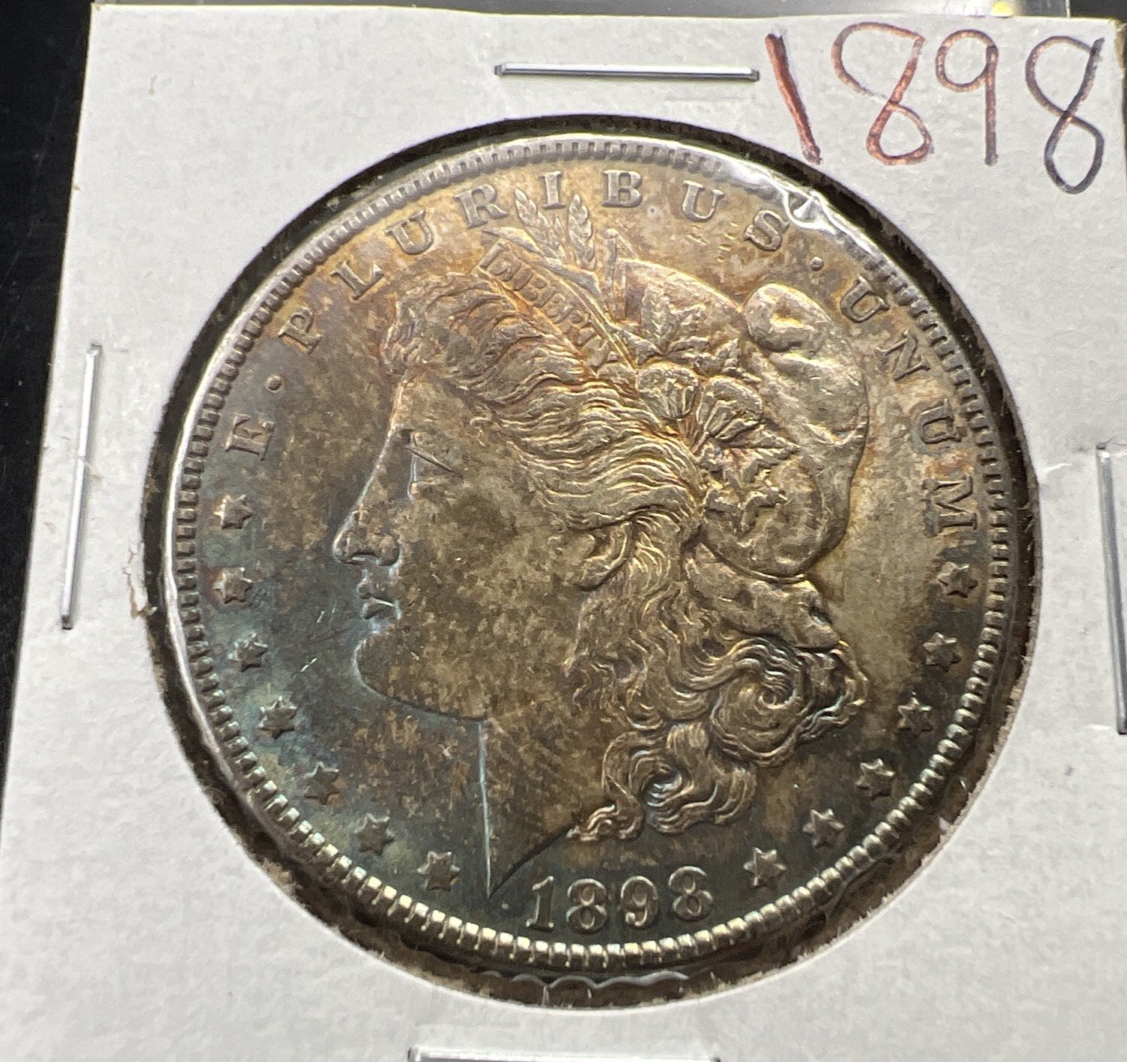 1898 P $1 Morgan Silver Dollar Coin AU About UNC Neat Toning Toner #a