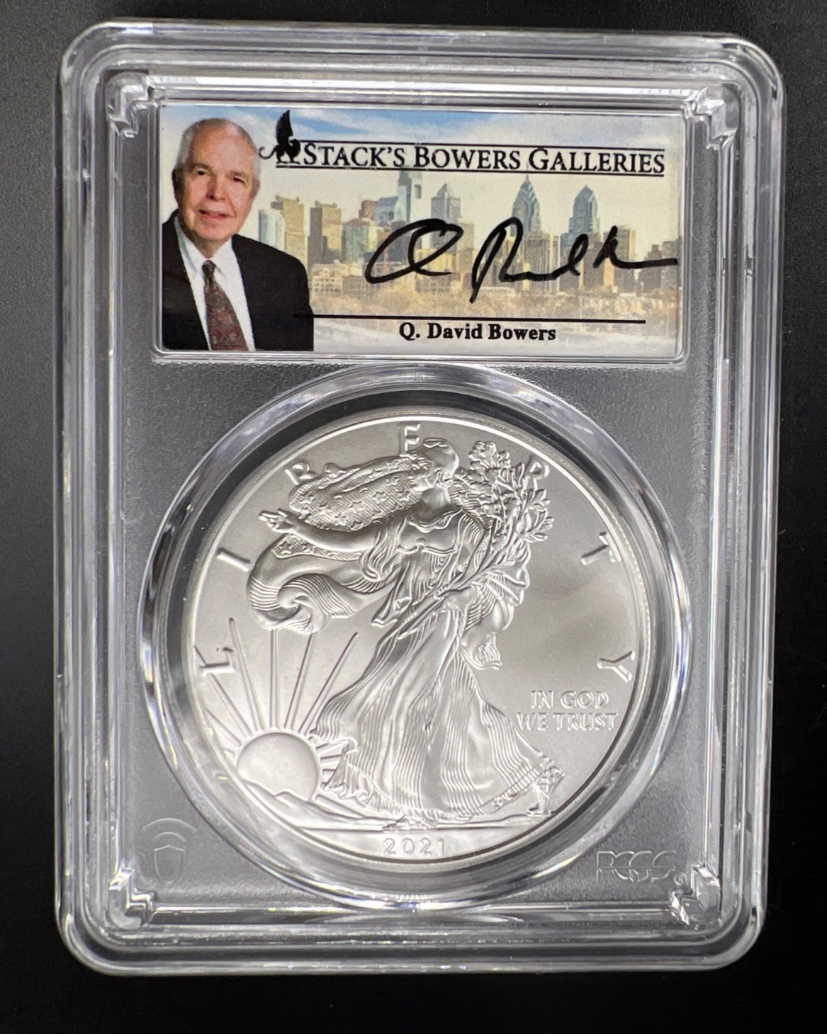 2021 ASE American Silver Eagle David Bowers Signature Philadelphia Gallery PCGS
