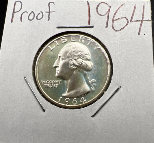 1964 25c Proof Washington Silver Quarter Coin Gem Proof Neat Toning - Blazer!