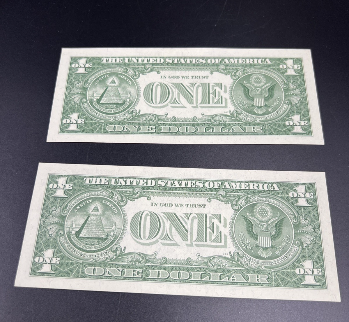 2 Consecutive 1957 A $1 One Dollar Blue Seal Silver Certificates CH AU / UNC #84