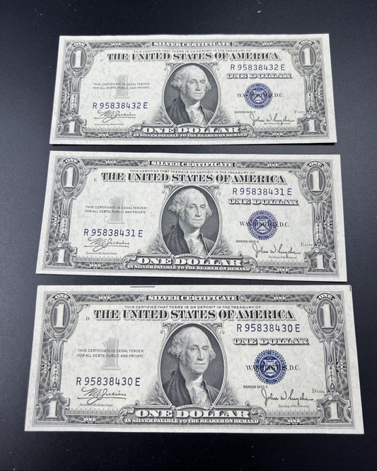 3 Consecutive 1935 C $1 US Silver Certificates CH AU About UNC #430