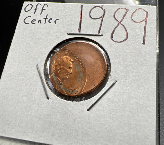 1989 1c Lincoln Memorial Cent Penny 60% Off Center BU UNC sk#4B