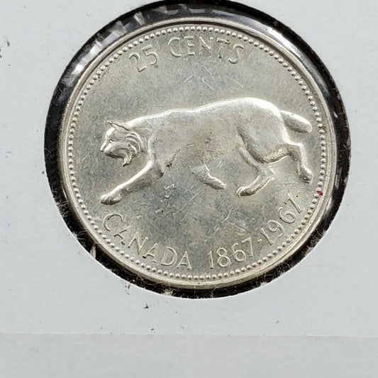 1967 25c Canada Silver Quarter Bobcat Cougar Coin Average UNC ComboShip Discount
