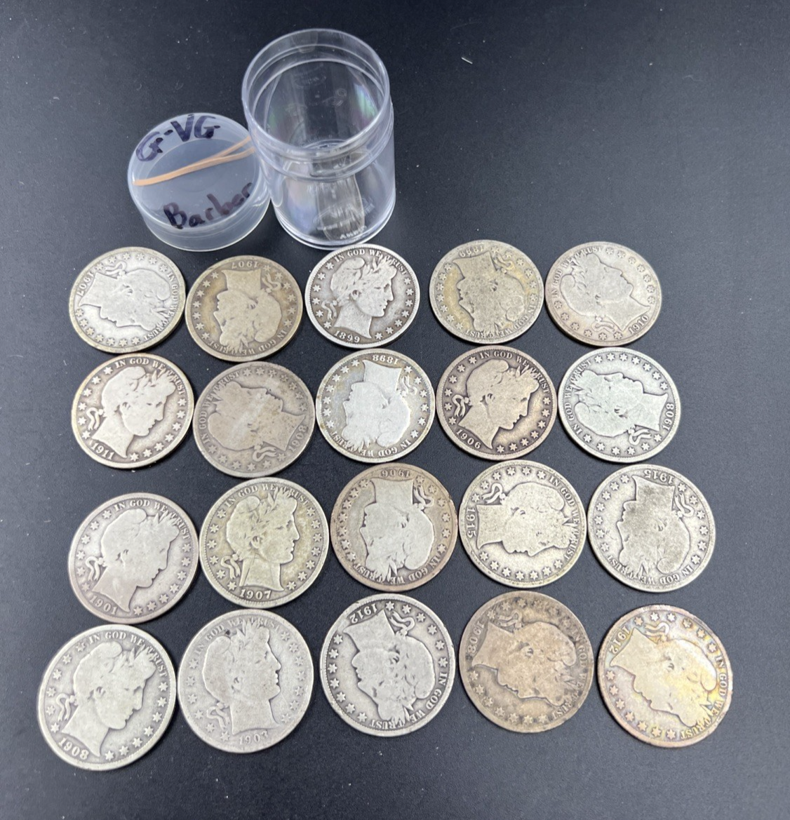 20 Coin Roll Barber 90% Silver Half Dollar Coins G-VG Good Conditions S#V
