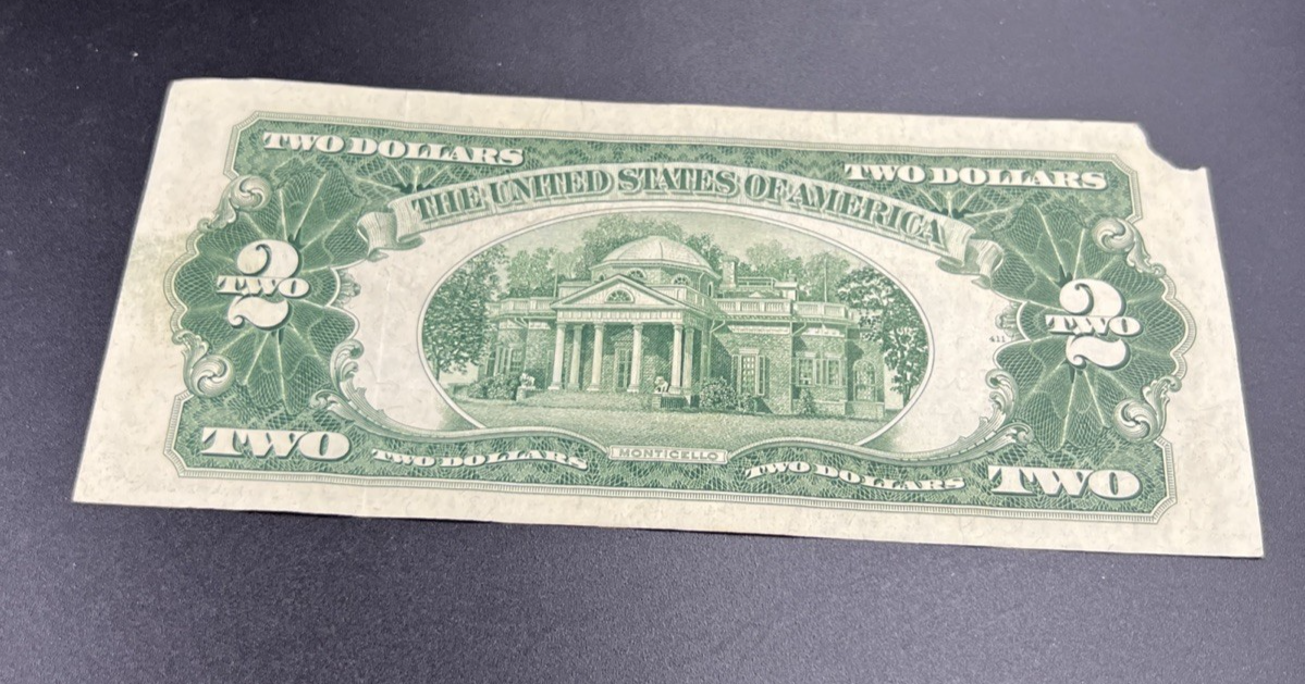 1953 * Star B $2 USN Red Seal United States Note CH VF Details Corner Tear #888