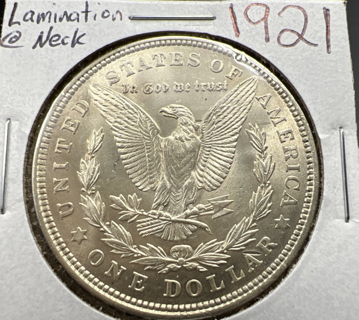 1921 P $1 Morgan Silver Dollar Coin Reverse Lamination Error BU UNC