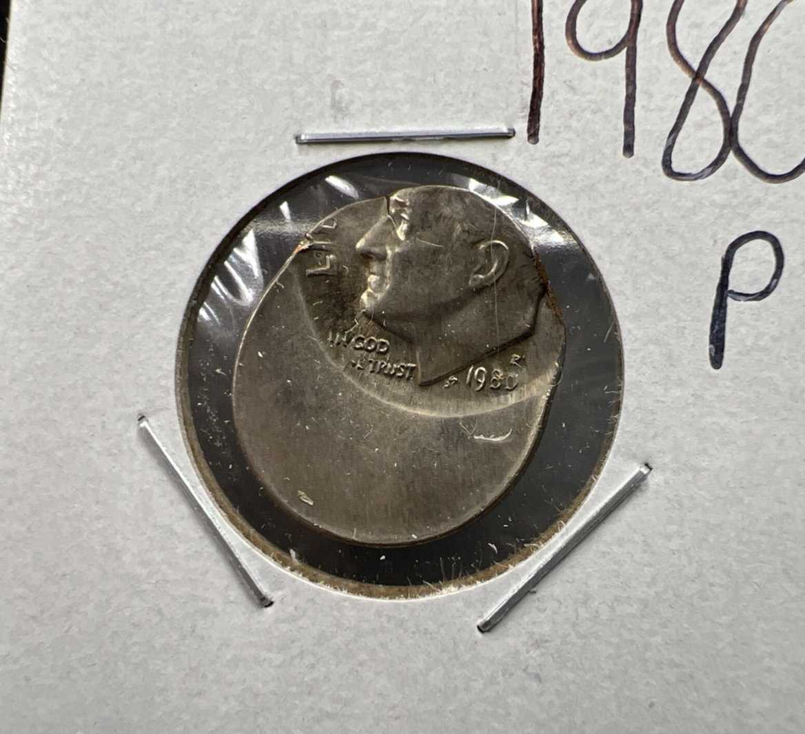 60% Off Center Error Roosevelt Dime Coin UNC 1980 P