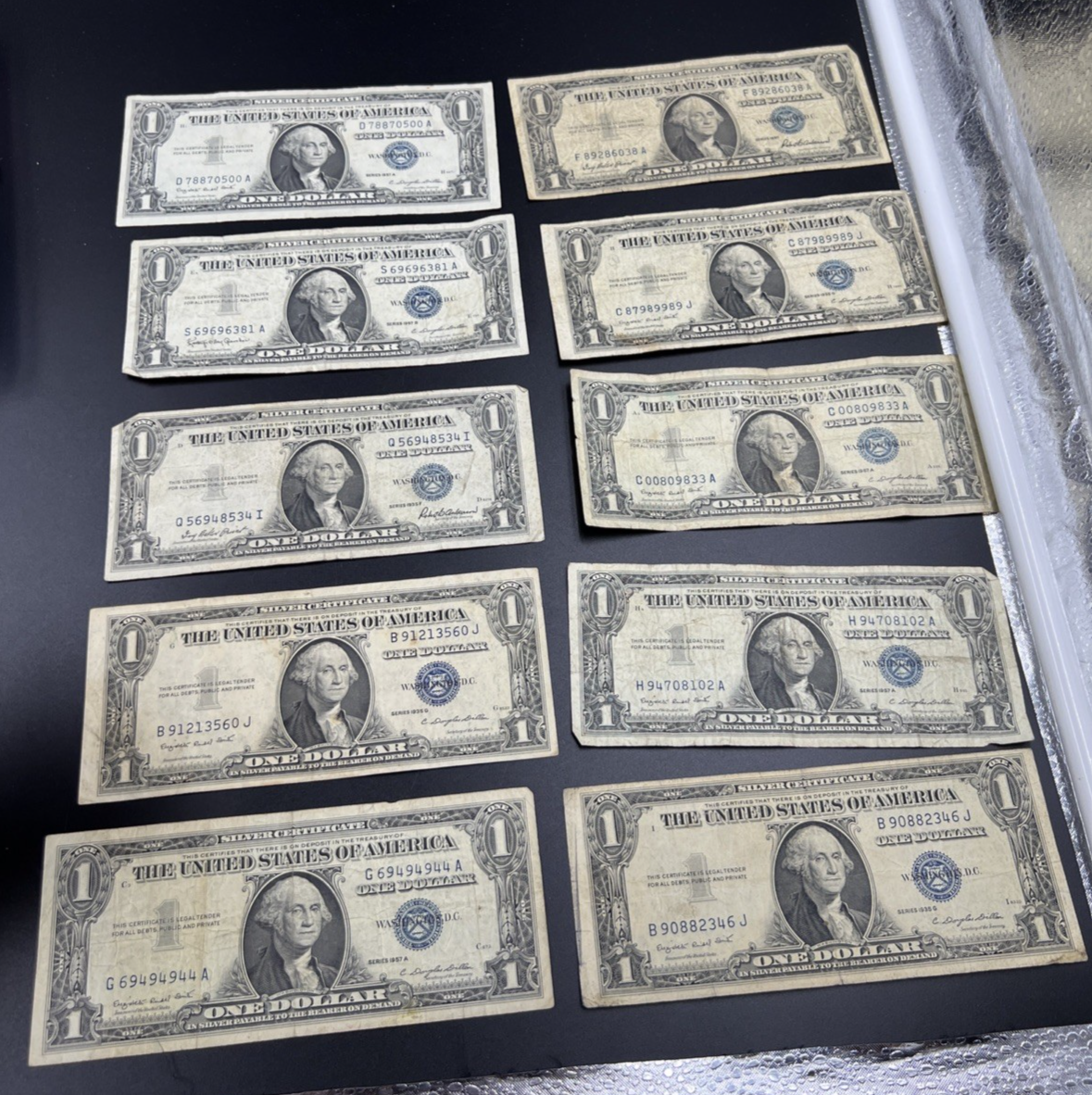 Lot of 10 1957 1935 $1 Dollar Silver Certificate Blue Seal Notes VG Circ #44