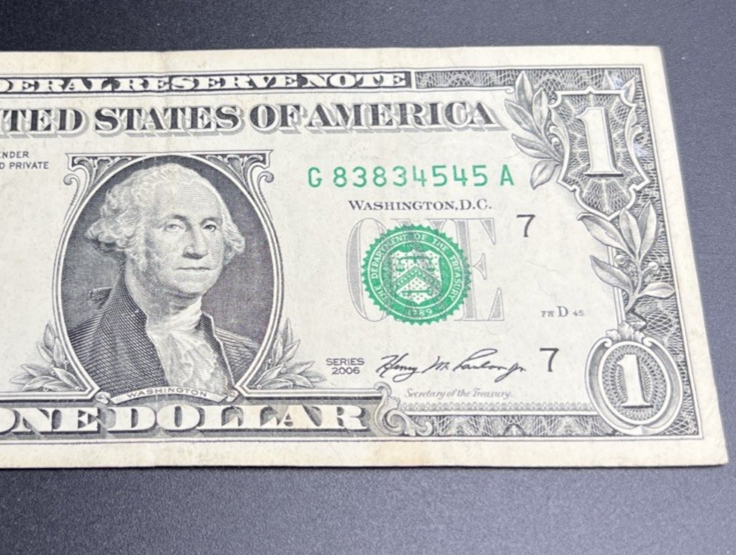 2006 $1 FRN Federal Reserve Note Neat Serial #83834545 Fine Circ