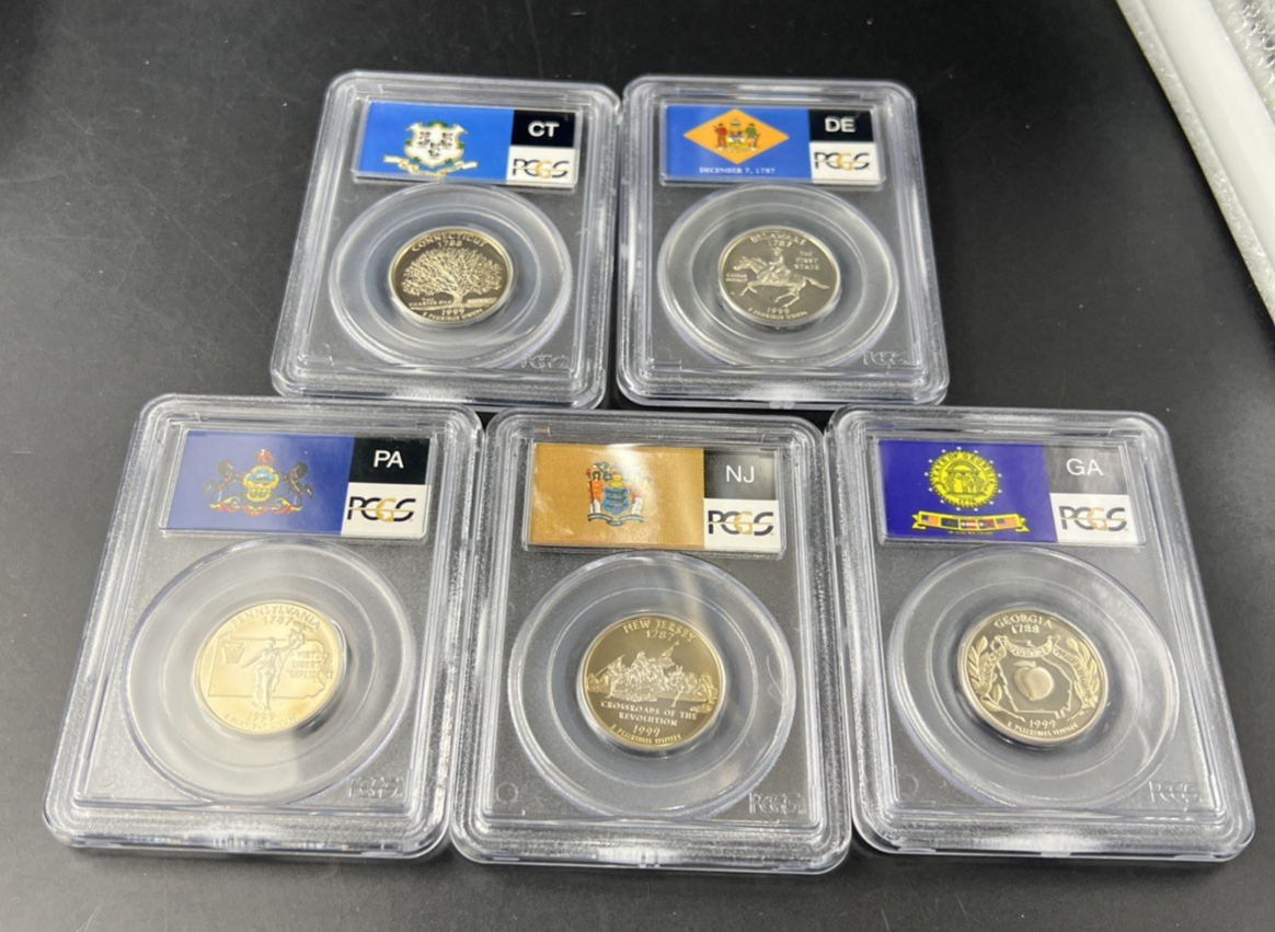 5 Coin 1999 S Proof State Quarters Set PCGS PR69 Georgia Delaware Conn NJ Penn