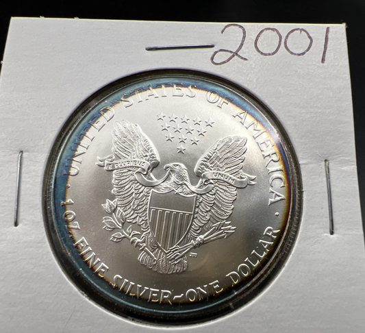 2001 1 Oz ASE American Silver Eagle Coin Gem BU UNC Halo Toning Toner SKU#B
