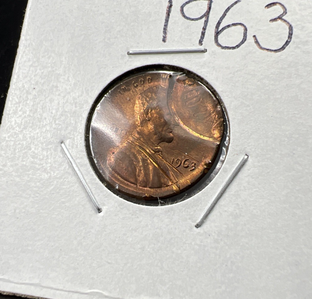 1963 1c Lincoln Memorial Cent Double Struck Error Coin BU UNC RB / Brown