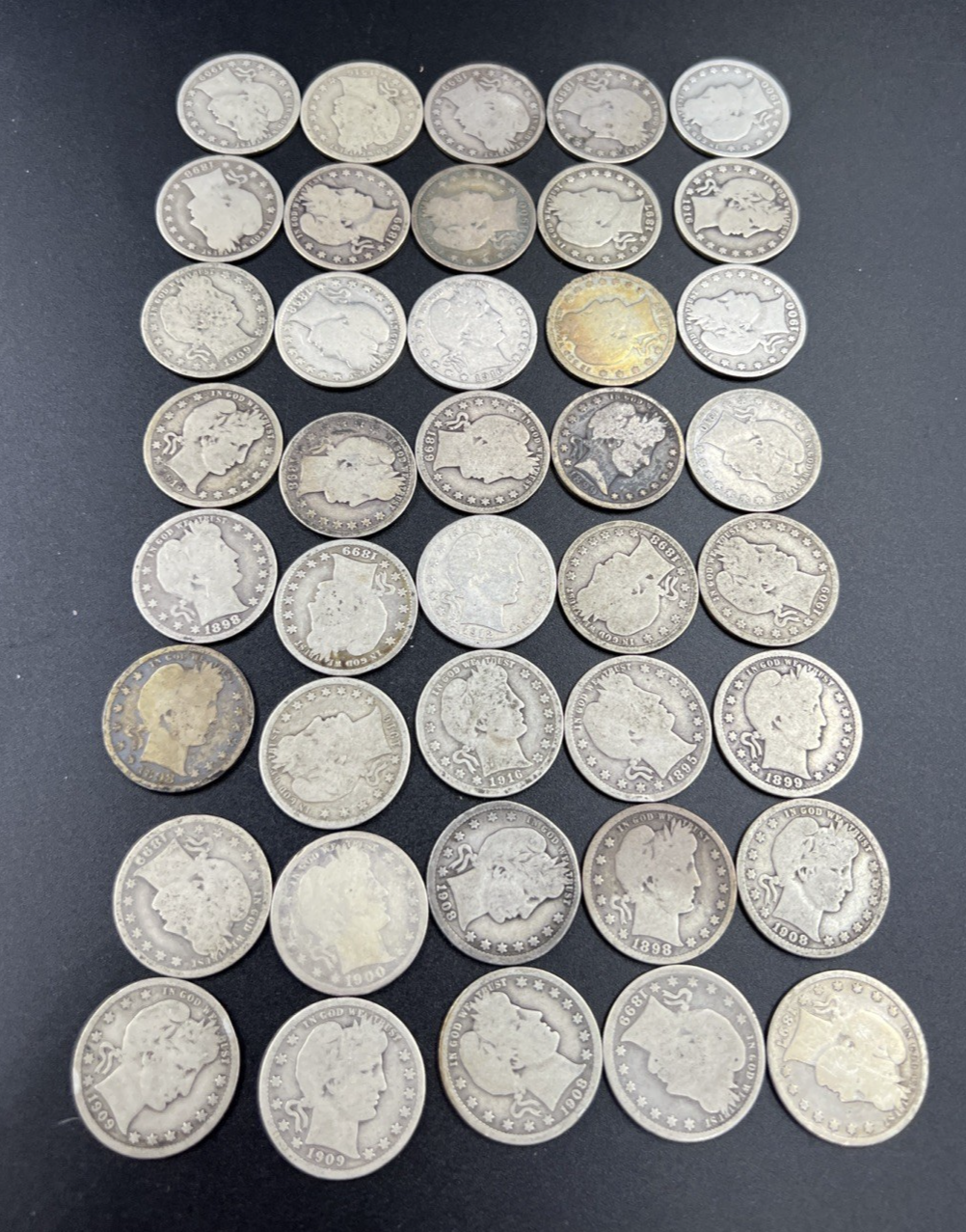 Barber Quarters 90% Silver Coin Quarter Roll $10 Face Value 40 Coins G SKU#1A
