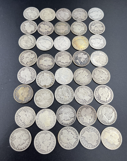 Barber Quarters 90% Silver Coin Quarter Roll $10 Face Value 40 Coins G SKU#1A