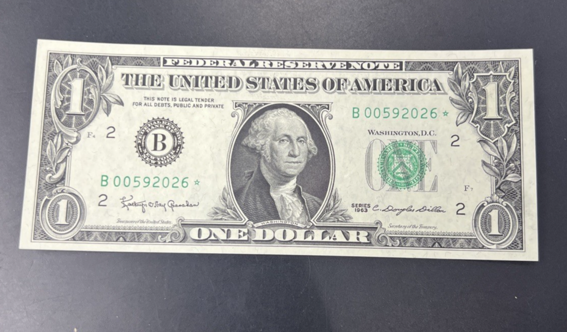 1963 $1 * Star FRN Federal Reserve Note Choice UNC Neat Serial Number #2026