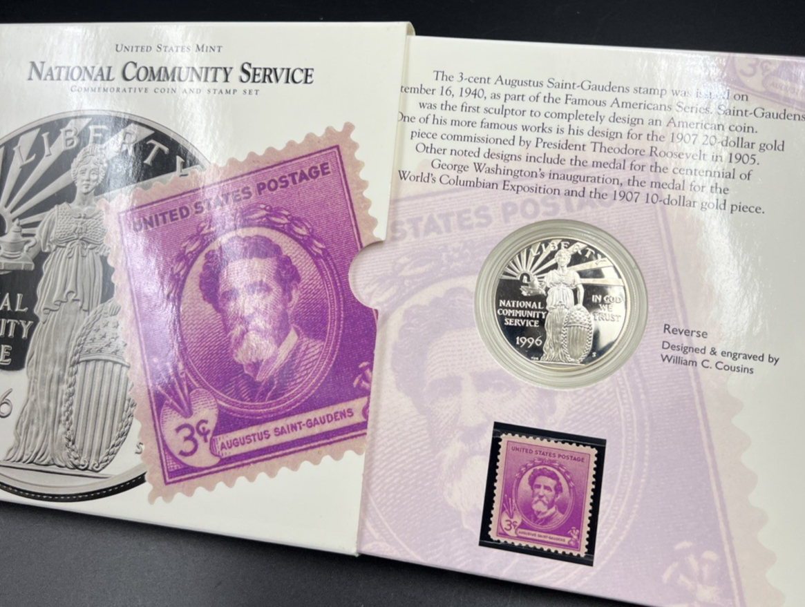 National Community Service 1996 W Silver Dollar Proof & Stamp Set
