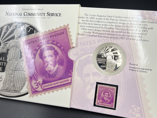 National Community Service 1996 W Silver Dollar Proof & Stamp Set