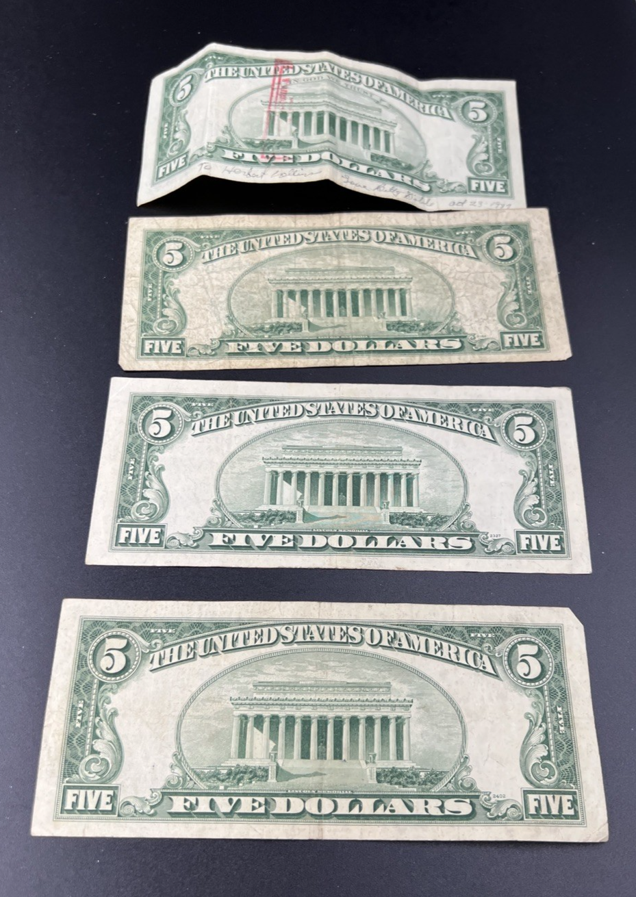 $5 Bill Collectors Lot 2x 1953 $5 Silver Certificate 1950 C FRN & 1963 USN Circ