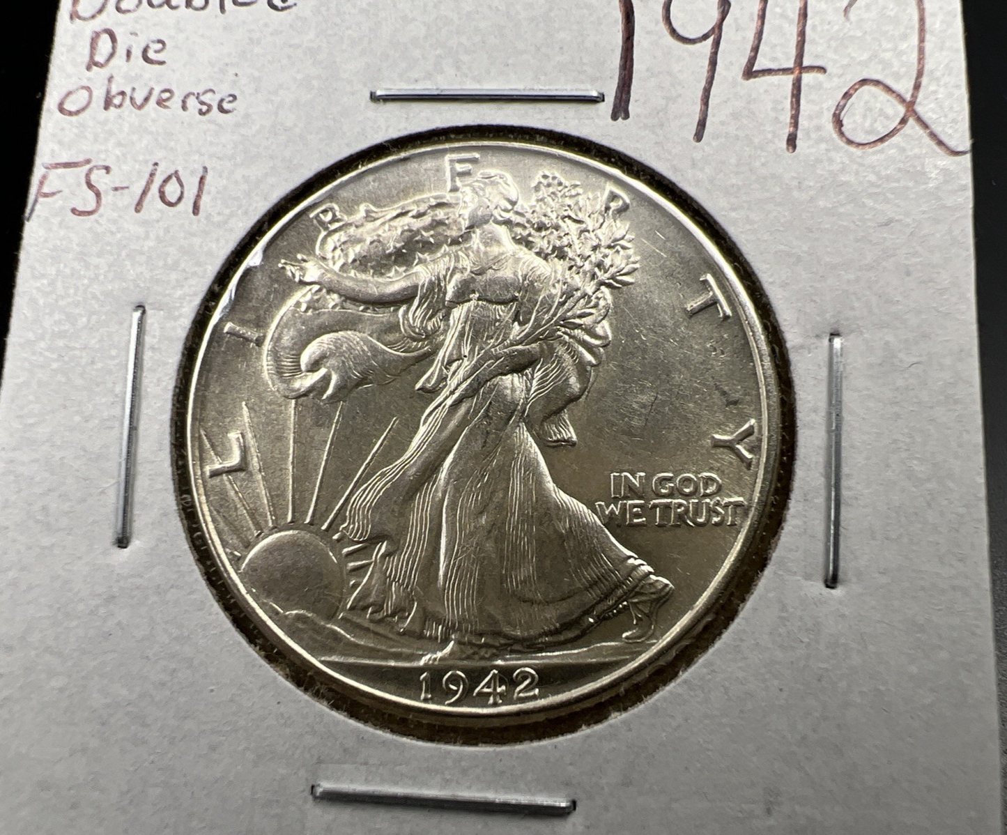 1942 P Walking Liberty Silver Half Dollar FS-101 Double Die Obverse UNC Details