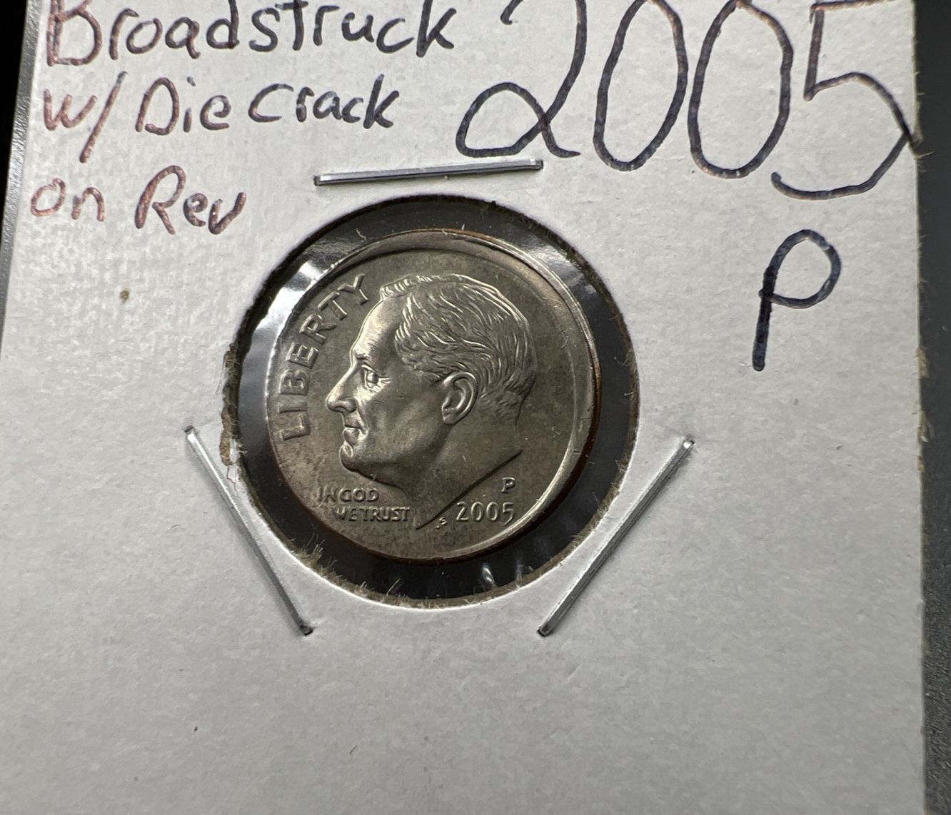 Broadstrike error 2005 P 10c Roosevelt Dime Coin CH AU w/ Die Crack Reverse