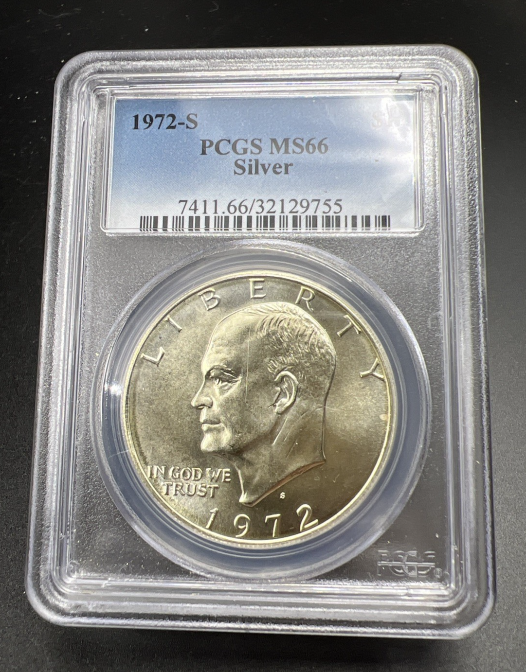 PCGS Certified Gem BU 1972 S $1 Ike Eisenhower 40% Silver Dollar Coin MS66 #755