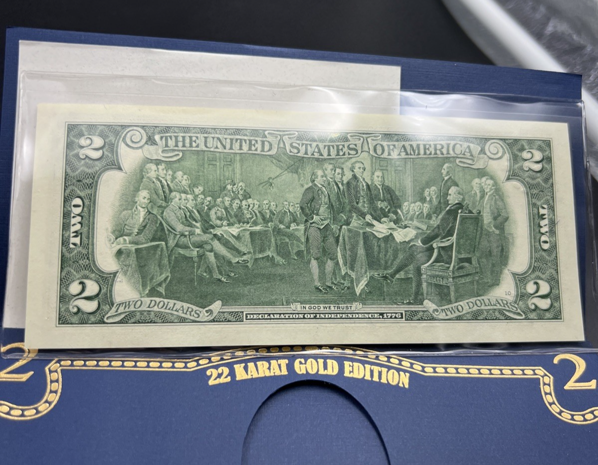 Golden Enhanced 2017 A 2 Two Dollar Federal Reserve Note Uncirculated