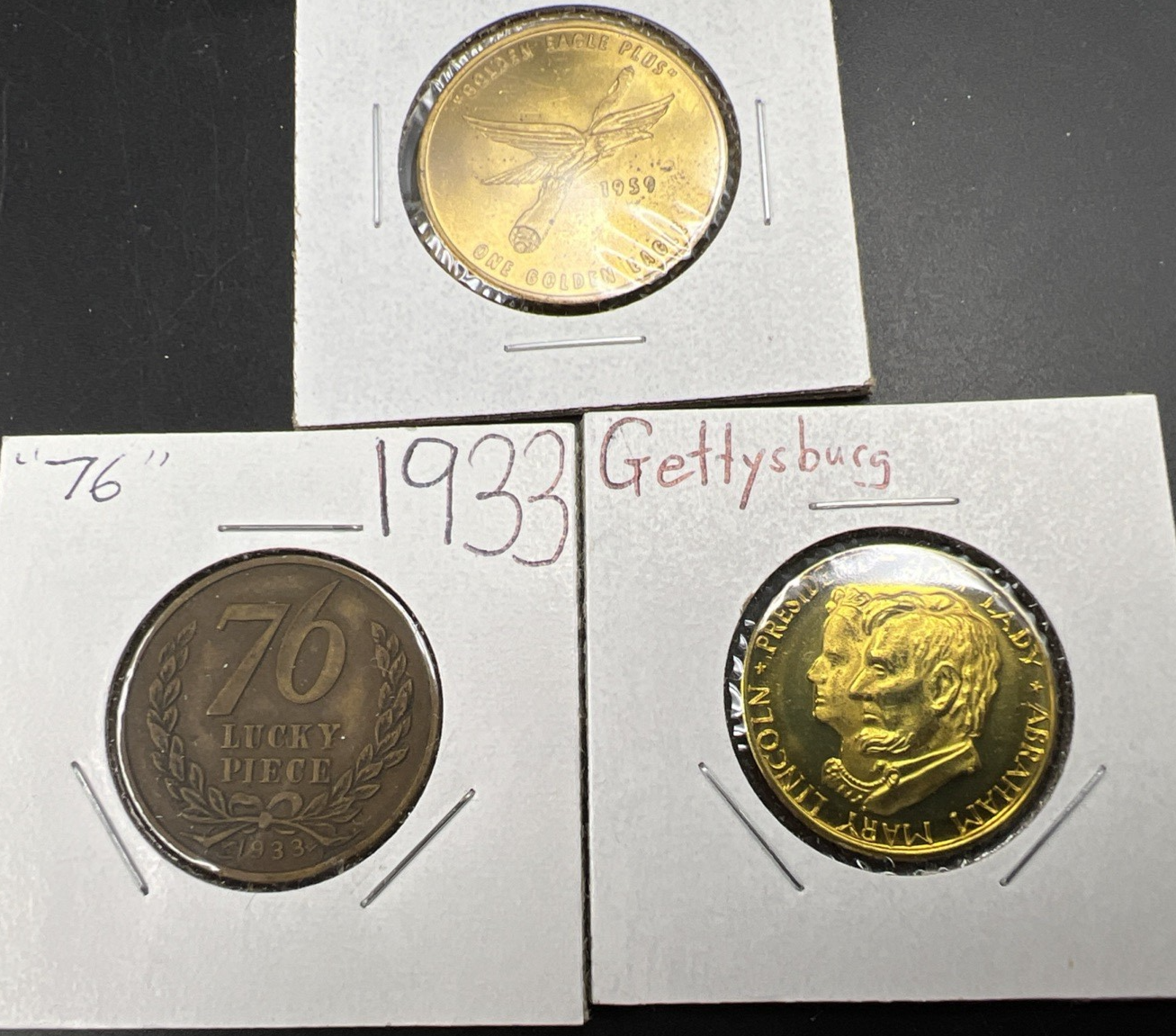 Lot 3 Small size Medals 1933 76 Lucky Piece - Gettysburg & 1959 General Electric