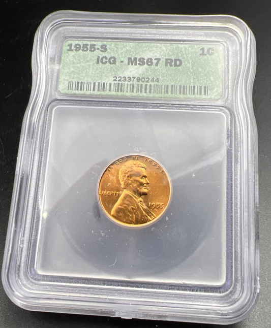 1955 S Lincoln Wheat Cent Penny Coin ICG MS67 RD #244