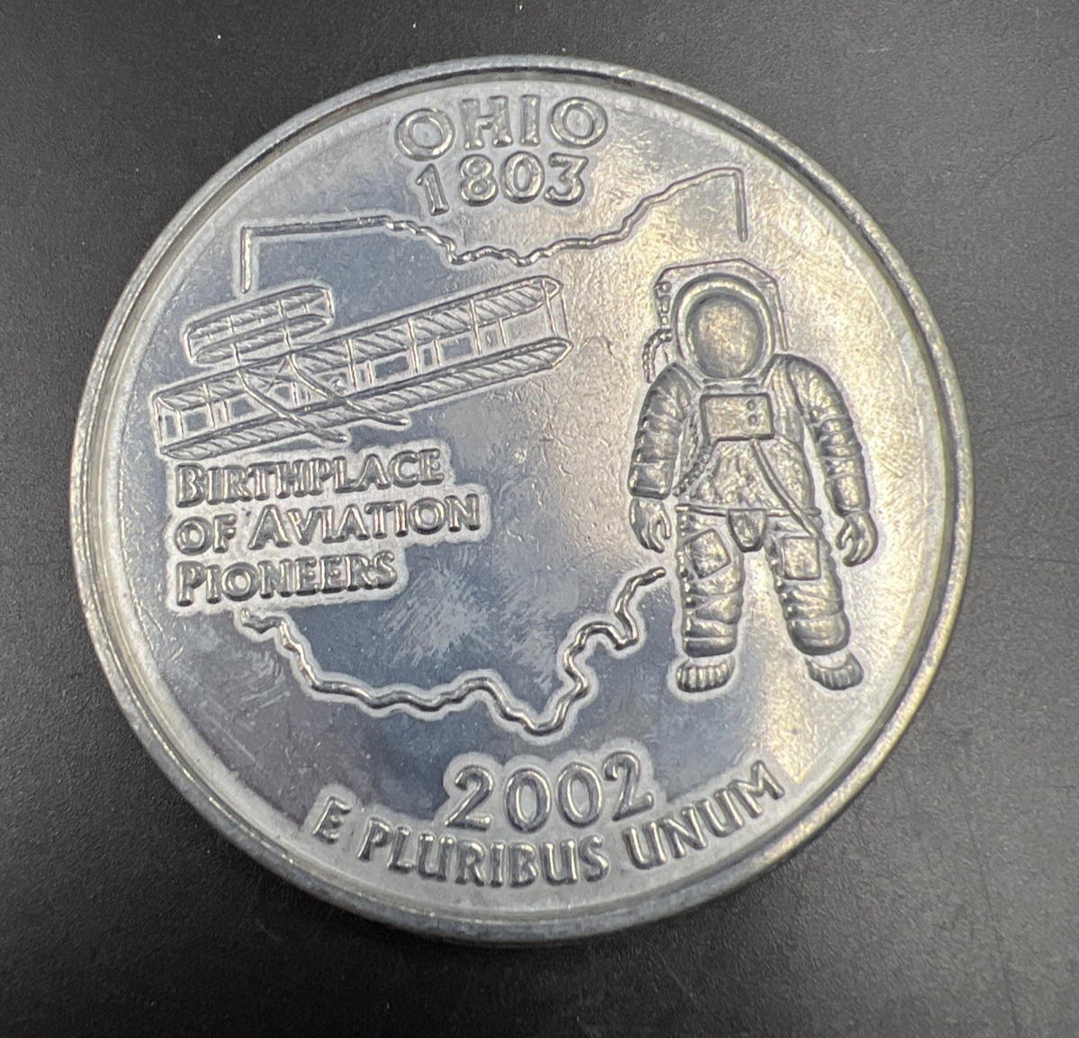 Large 3 Inch Novelty Pewter Coin/Coaster/Paperweight 2002 Ohio State Quarter