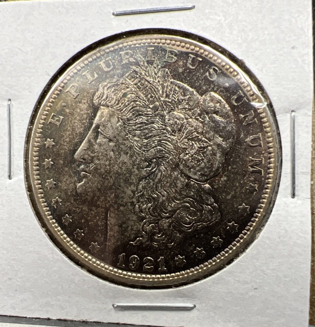 1921 $1 Morgan Silver Dollar Coin CH AU About UNC PQ Toning Toner Obverse SK#a