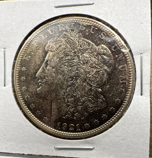 1921 $1 Morgan Silver Dollar Coin CH AU About UNC PQ Toning Toner Obverse SK#a