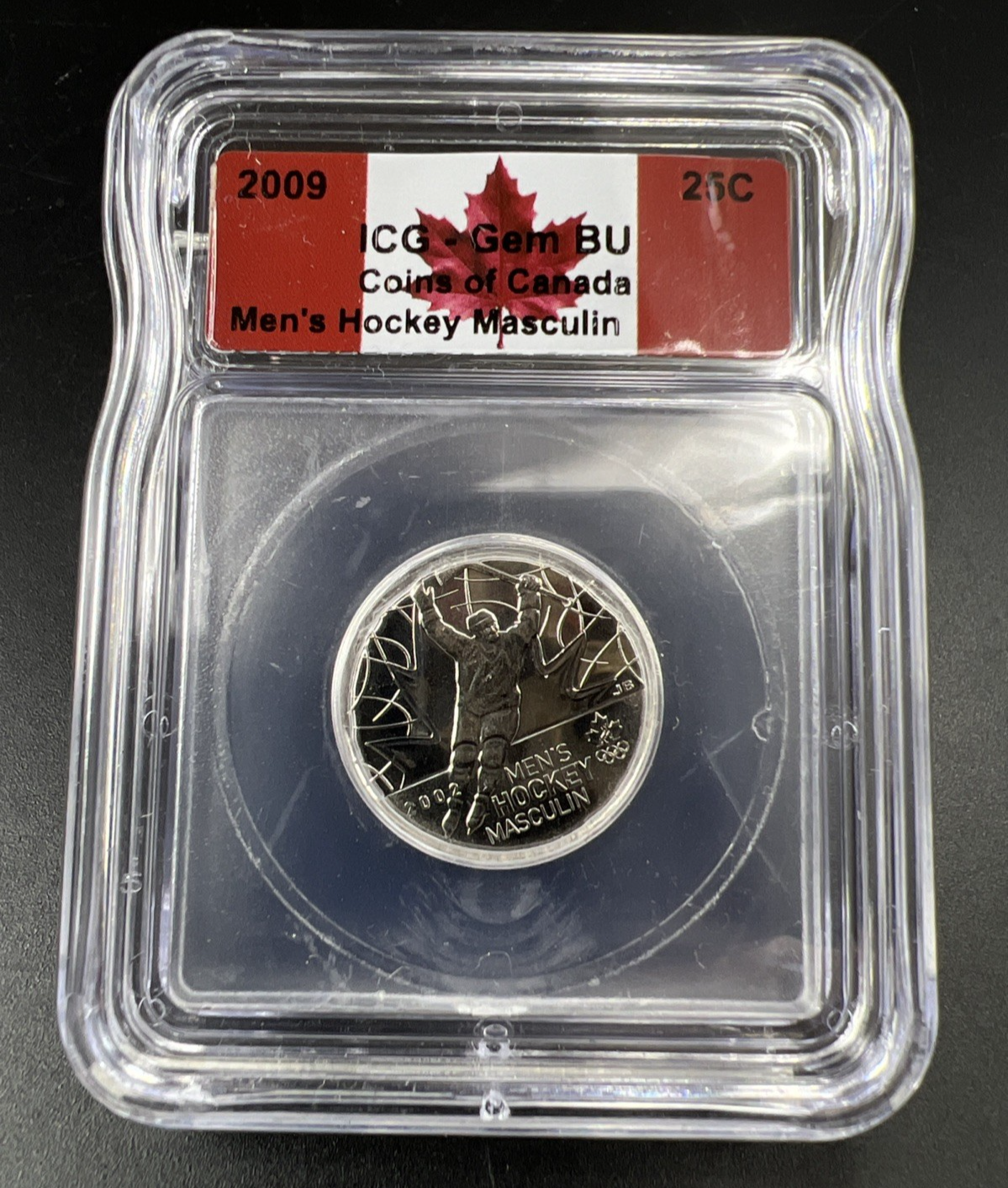 2009 25c Men's Hockey Canada Twenty Five Cents Quarter Coin ICG BU Certified