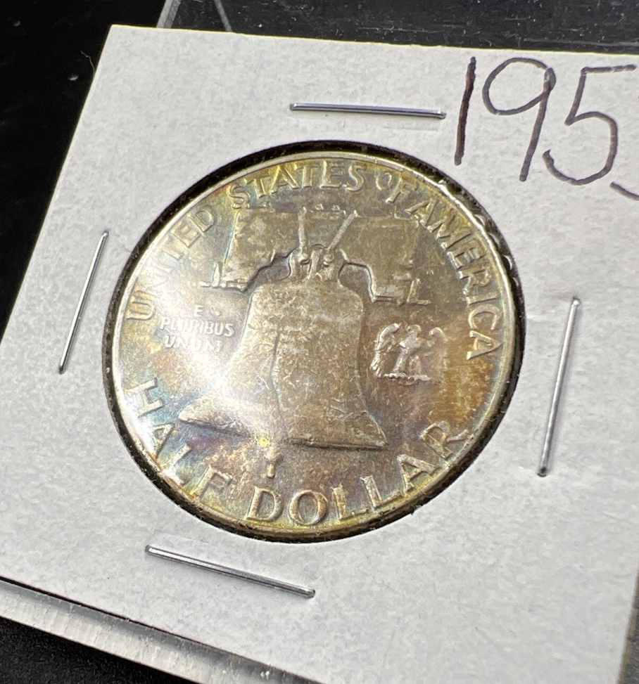 1953 P Franklin Half Dollar Silver Coin Circ Nice Toning Toner XF SK#a