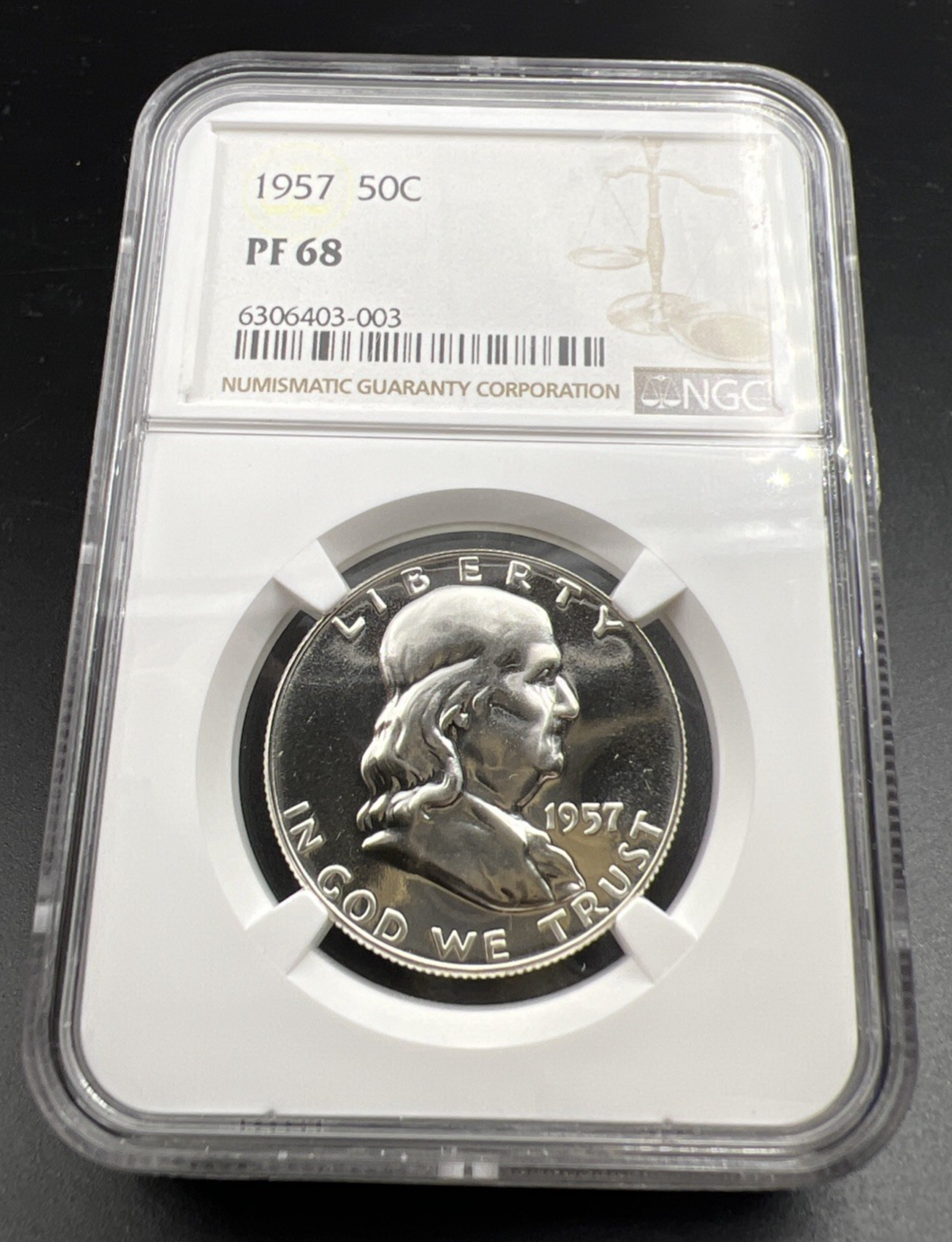 1957 50c Franklin Silver Half Dollar Coin Gem Proof PF68 NGC Certified #003