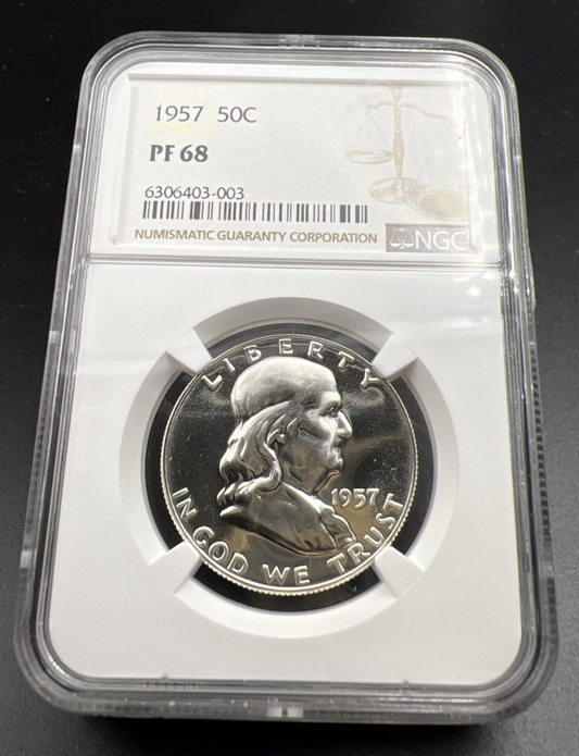 1957 50c Franklin Silver Half Dollar Coin Gem Proof PF68 NGC Certified #003