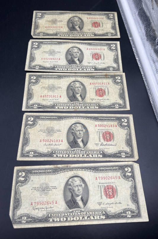 Lot of 5 1953 $2 USN United States Notes Very Circulated #645