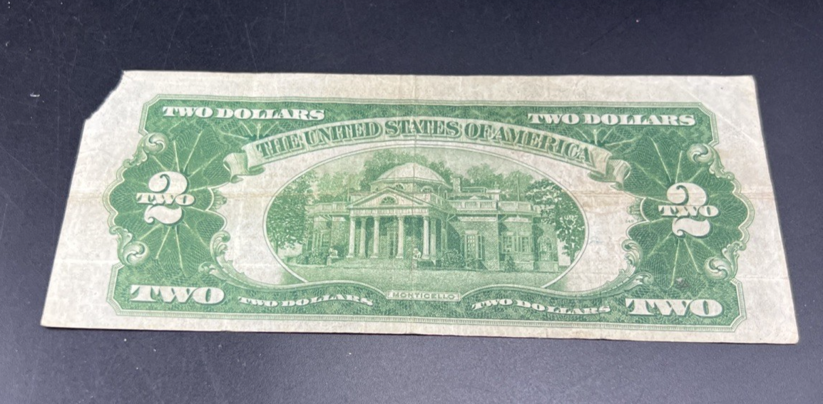 1928 C $2 USN United States Note Red Seal Fine Details Corner Tear #94